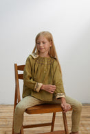 Apolina Hazel Children's Embroidered Smock Blouse Lichen Moss Green / BIEN BIEN bienbienshop.com