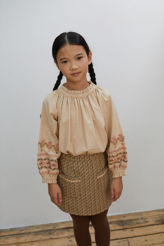 Apolina Meera Children's Embroidered Long Sleeve Blouse Almond / BIEN BIEN bienbienshop.com