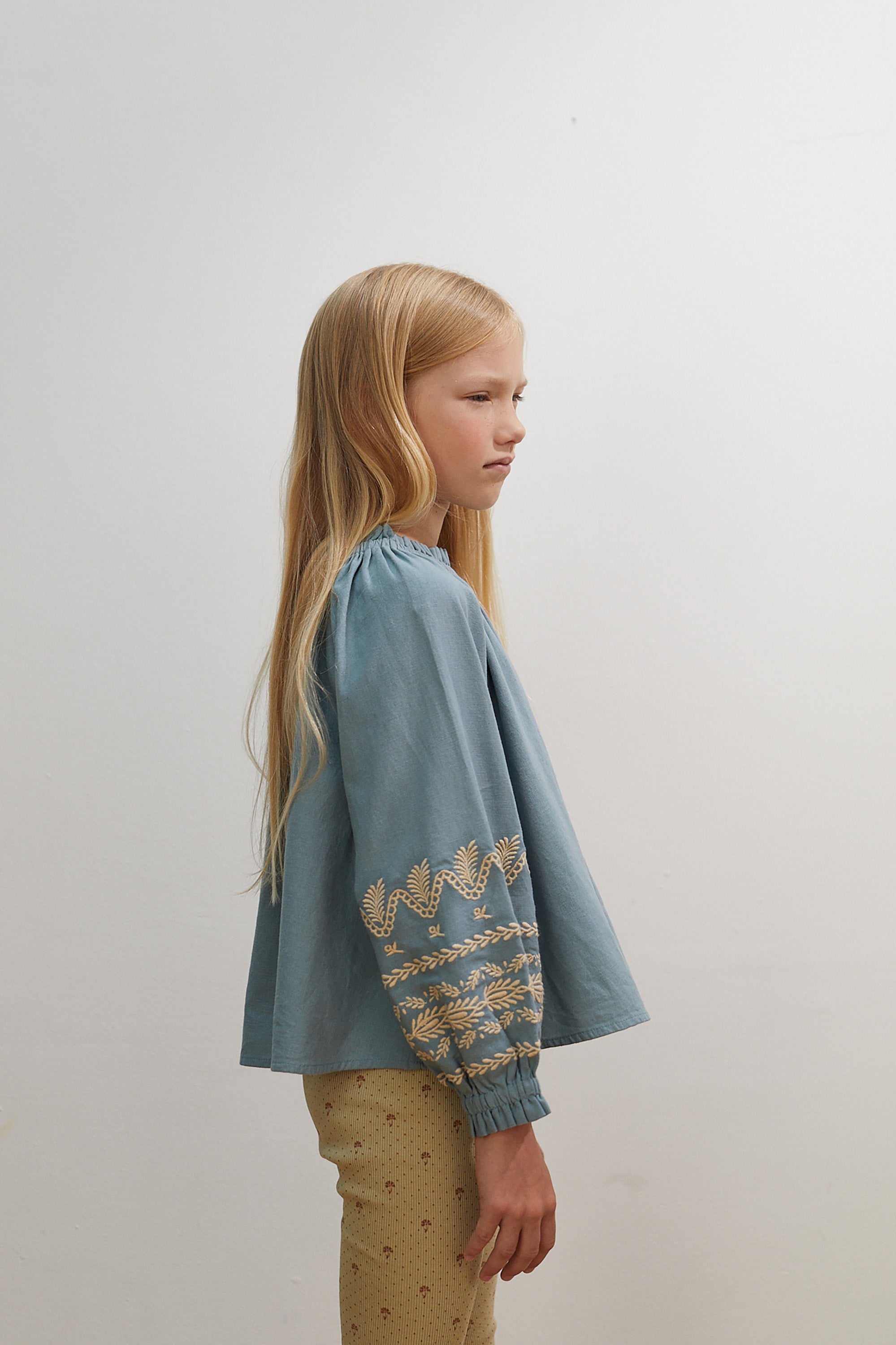 Apolina Meera Children's Embroidered Long Sleeve Blouse Bluebell / BIEN BIEN bienbienshop.com