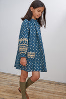 Apolina Meera Children's Embroidered Dress Pansy Garden Lake Blue / BIEN BIEN bienbienshop.com
