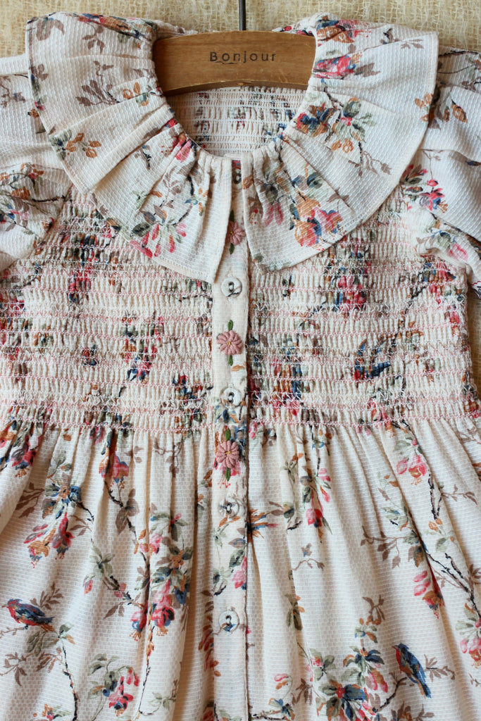 Bonjour Kid's Tiered Collar Long Dress Birds Flower Print | BIEN BIEN