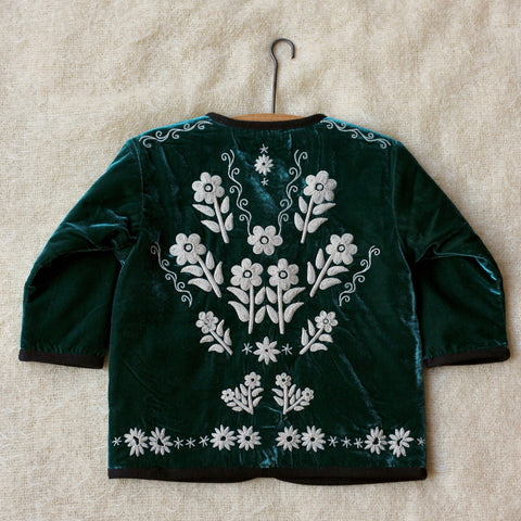 Bonjour Kid's English Green Velvet Jacket Ecru Embroidery | BIEN BIEN bienbienshop.com