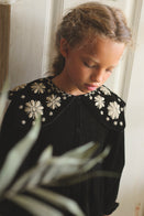 Bonjour Kid's Sun Flower Embroidered Collar Tunique Black Velvet | BIEN BIEN bienbienshop.com
