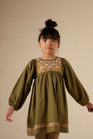 Apolina Francoise Embroidered Kid's Dress Moss Cotton | BIEN BIEN bienbienshop.com