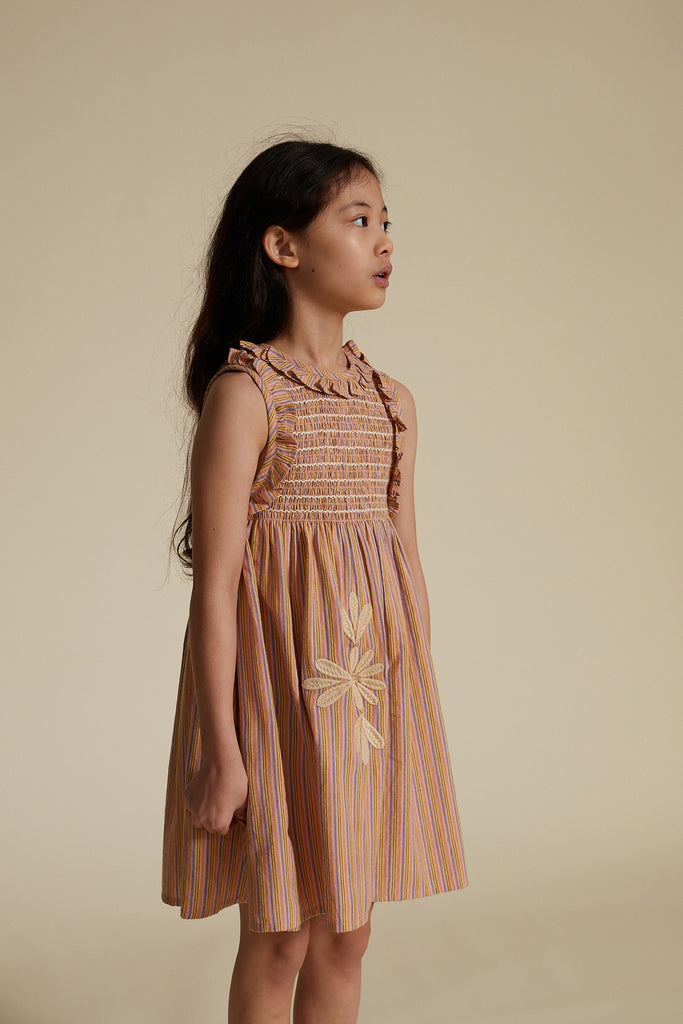Apolina Ina Kid's Cotton Sleeveless Embroidered Dress Lounger Stripe | BIEN BIEN bienbienshop.com