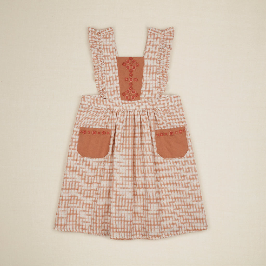 Apolina Felicity Kid's Pinafore Dress Picnic Check Praline | BIEN BIEN bienbienshop.com