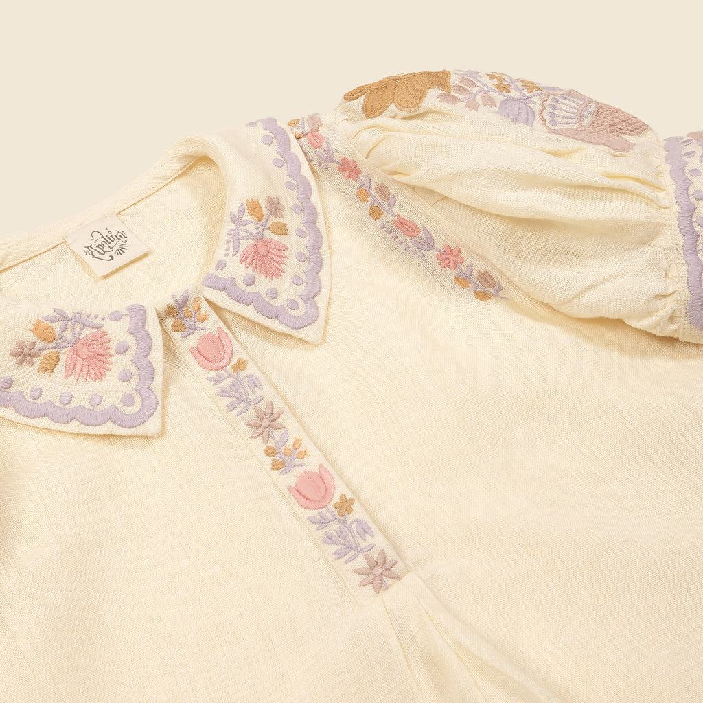 Apolina Hedda Kid's Short Sleeve Embroidered Blouse Magnolia Ivory | BIEN BIEN bienbienshop.com