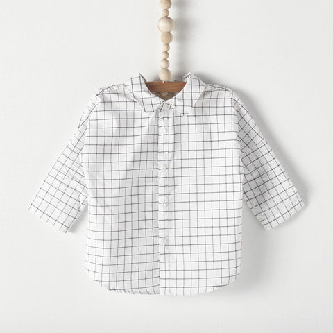 Bacabuche Button Down Baby Shirt in Grid Print | BIEN BIEN