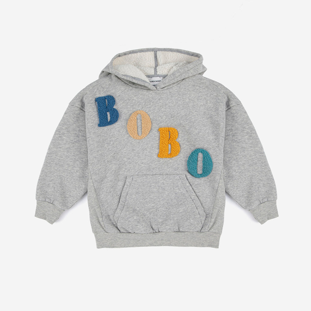 Bobo Choses Kid's Diagonal Terry Loop Logo Hooded Sweatshirt Heather Grey | BIEN BIEN bienbienshop.com