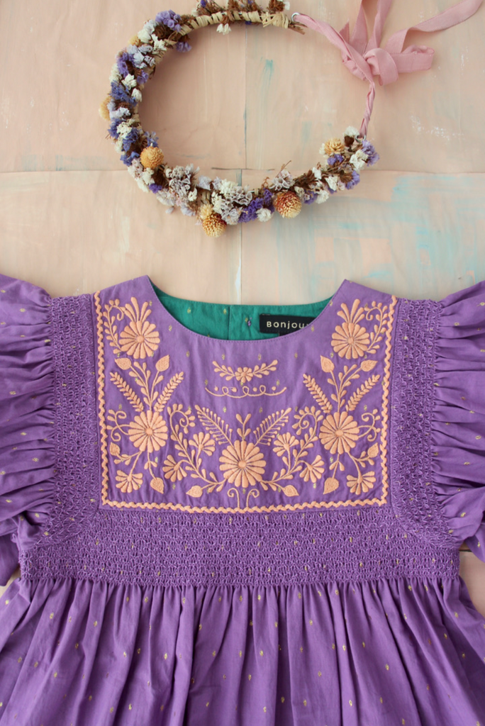 NEW Bonjour Diary Rosalie Kid's Dress Purple Gold Dot | BIEN BIEN