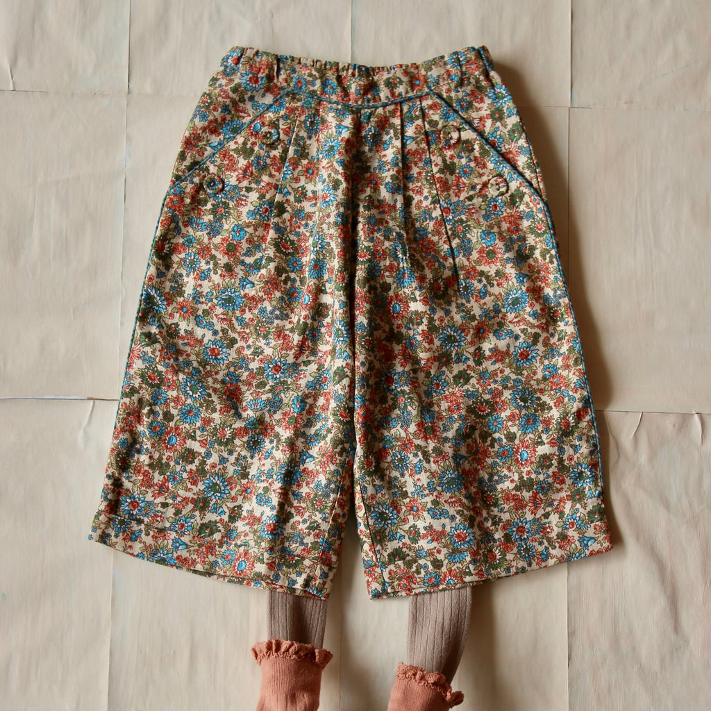 Bonjour Kid's Wide Leg Culotte Trouser Pant Small Blue Flower | BIEN BIEN bienbienshop.com