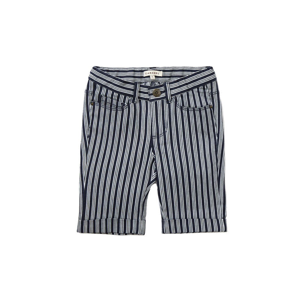Caramel Collard Kid's Skinny Short in Navy Stripe | BIEN BIEN