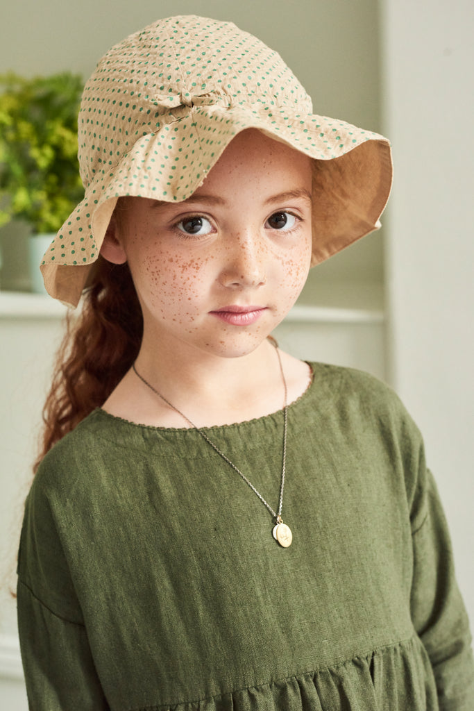 Caramel Chiswick Baby & Kid's Sun Hat Green Polka Dot | BIEN BIEN www.bienbienshop.com