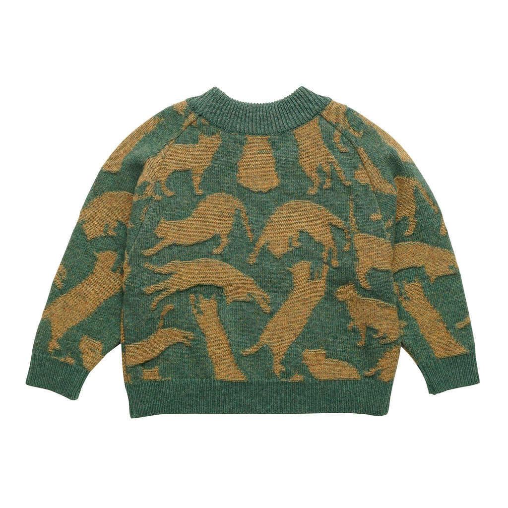 East End Highlanders Kid's Cat Knit Sweater Green/Mustard | BIEN BIEN www.bienbienshop.com