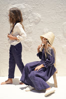 House of Paloma Hellenica Kid's Puff Sleeve Shirred Linen Dress Marine | BIEN BIEN bienbienshop.com
