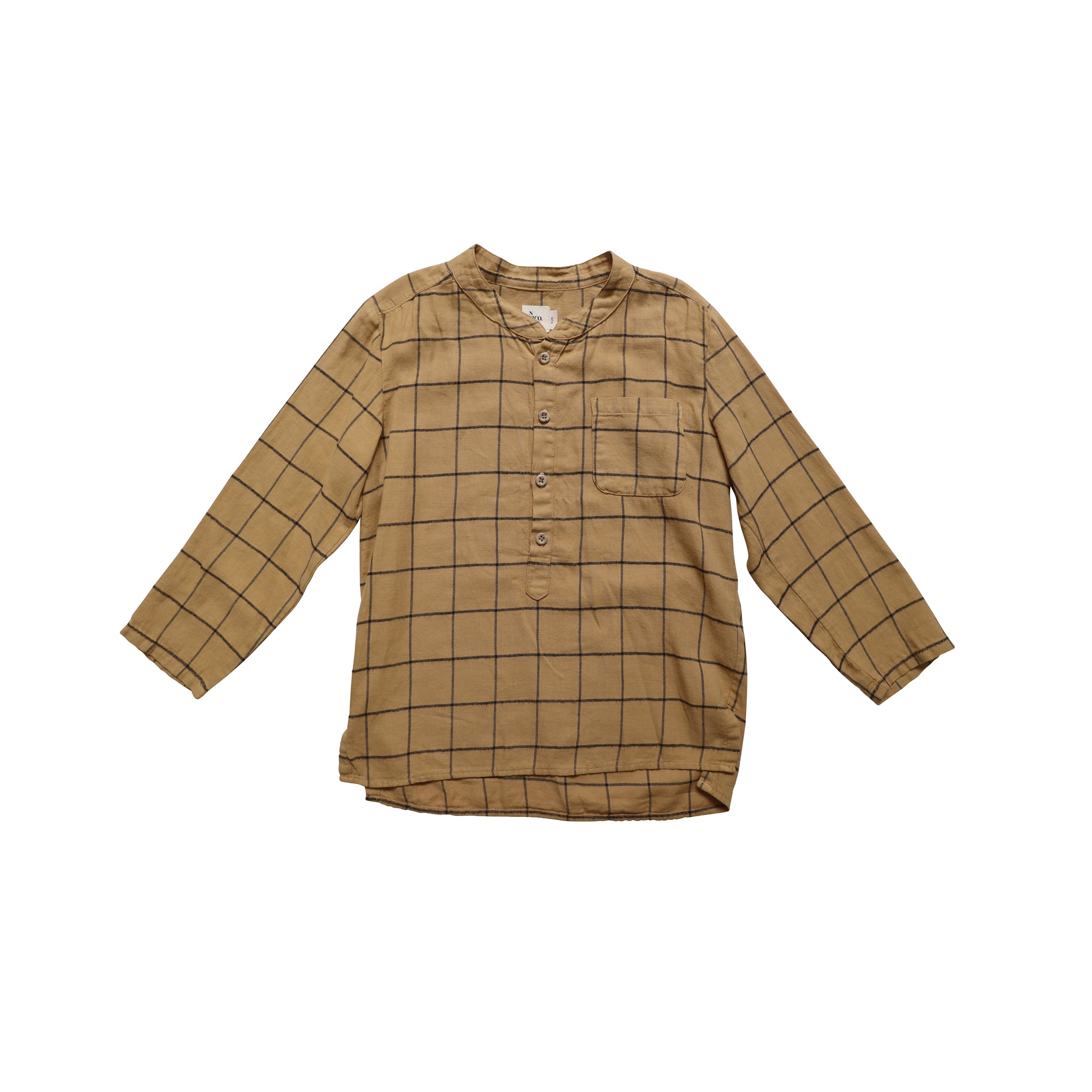 SALE Nico Nico Pema Kid's Flannel Henley Shirt Curry Check | BIEN BIEN