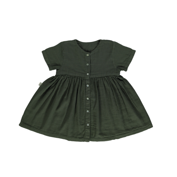 Poudre Organic Guarana Kid's Babydoll Dress Forest Green | BIEN BIEN  bienbienshop.com