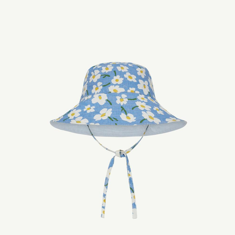 Summer & Storm Baby Brim Sun Hat Blue/White Flower Linen | BIEN BIEN bienbienshop.com