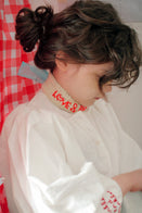 Tambere Rylee Kid's Poet Blouse White Cotton Red Embroidery | BIENBIEN bienbienshop.com