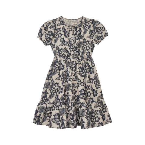 The New Society Hibiscus Kid Dress Navy Sand Linen Cotton | BIEN BIEN bienbienshop.com