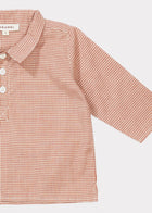 Caramel Owl Baby Collared Shirt in Red Microcheck | BIEN BIEN